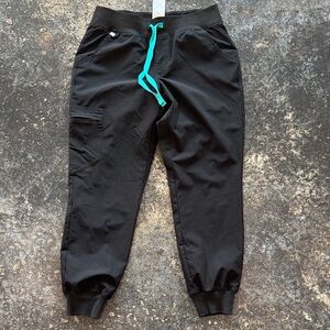 Figs Women's Black Scrub Joggers with Teal Drawstring